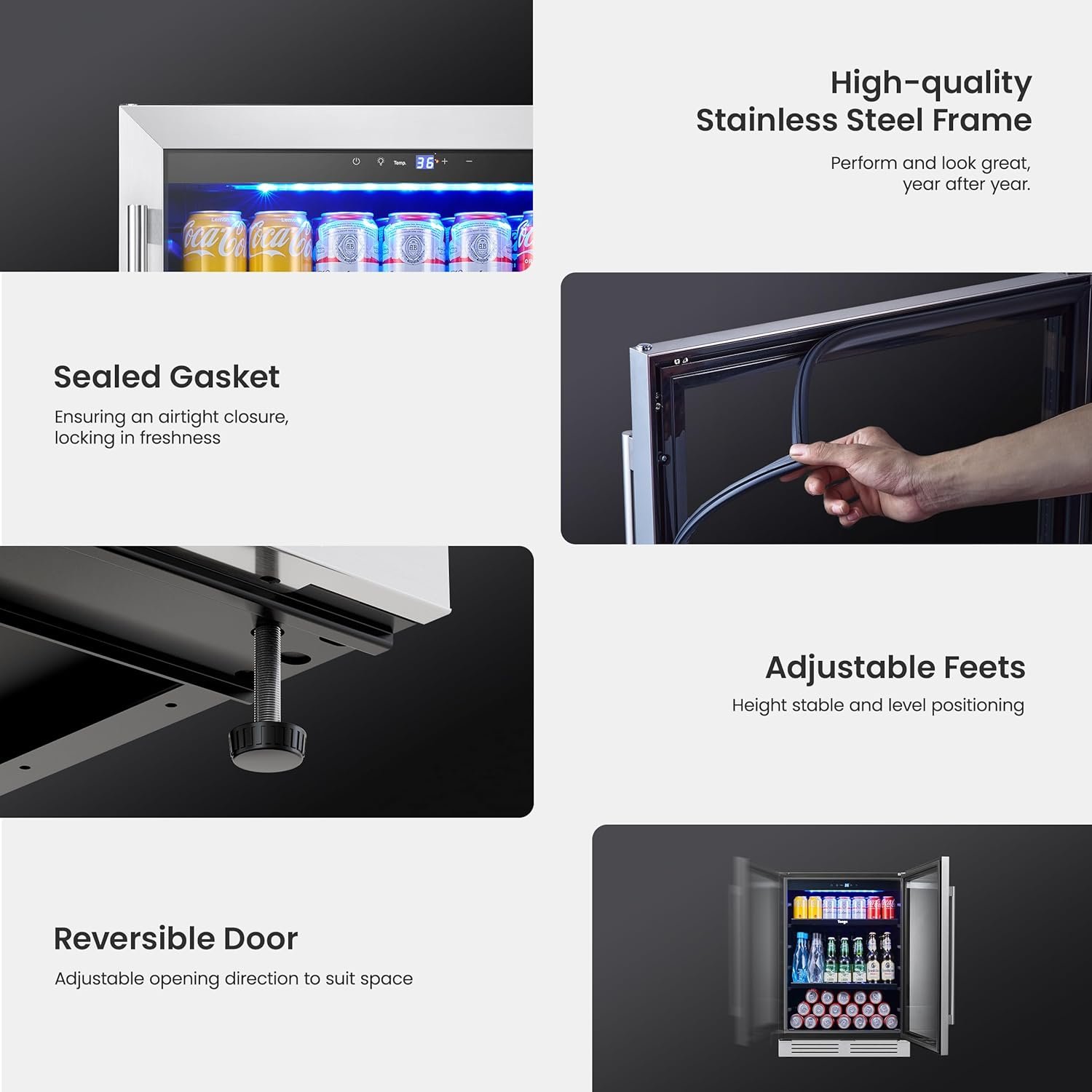 Yeego Beverage Refrigerator Cooler - 24 inch 140 Cans Mini Fridge with Glass Door with Lock, 34-54 ℉ Under Counter Refrigerator Built-in for Soda for Bar Bedroom Office - Image 3
