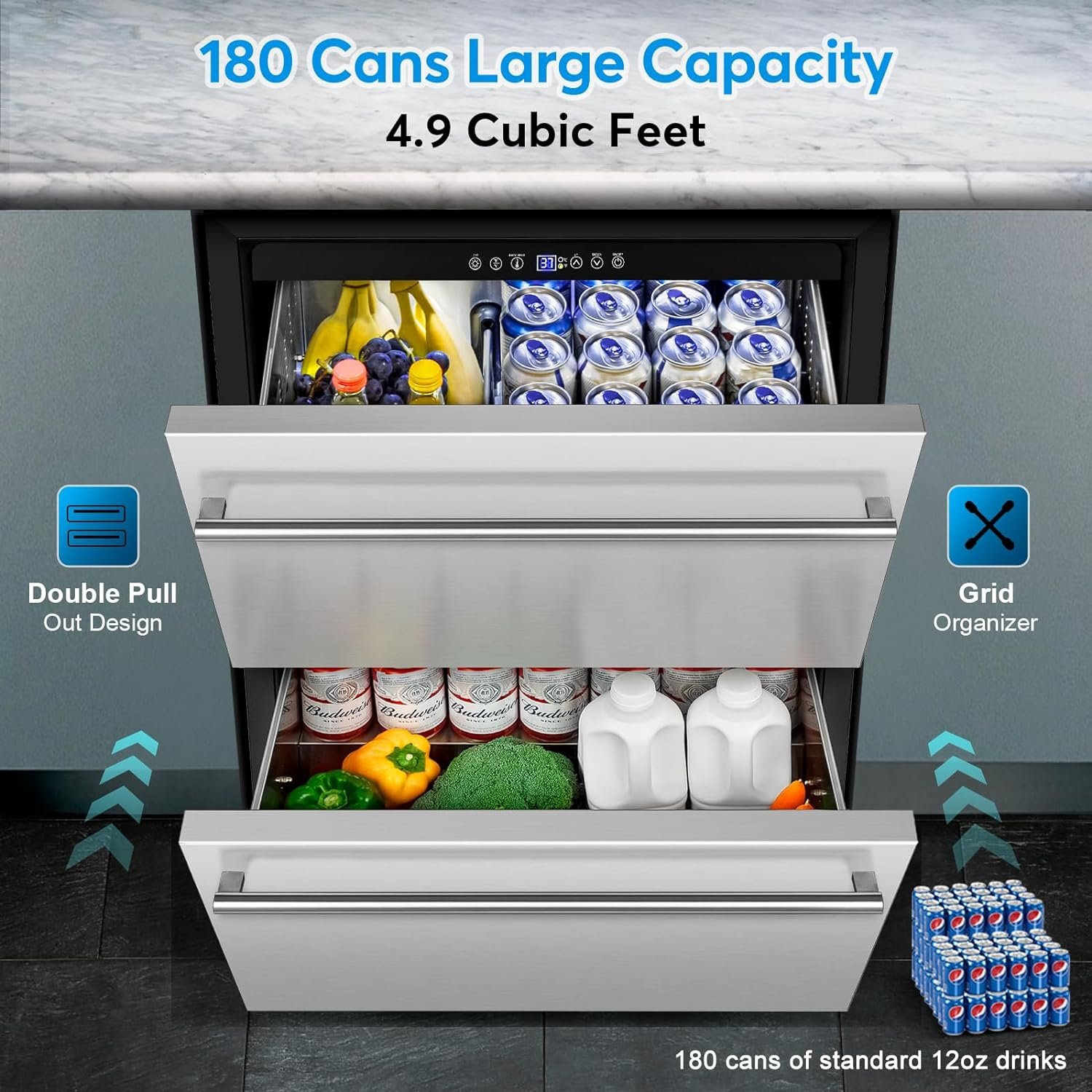 Under Counter Beverage Refrigerator 24 Inch, Outdoor Drawer Fridge Stainless Steel with Temperature Control for Home, Outdoor Patio and Commercial Use - Image 4