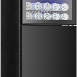 EUHOMY Double Door Mini Fridge With Freezer, Freestanding Drink Fridge With Reversible Door, Compact Refrigerator Temperature Control, Wine Fridge Perfect For Kitchen Office Bar.
