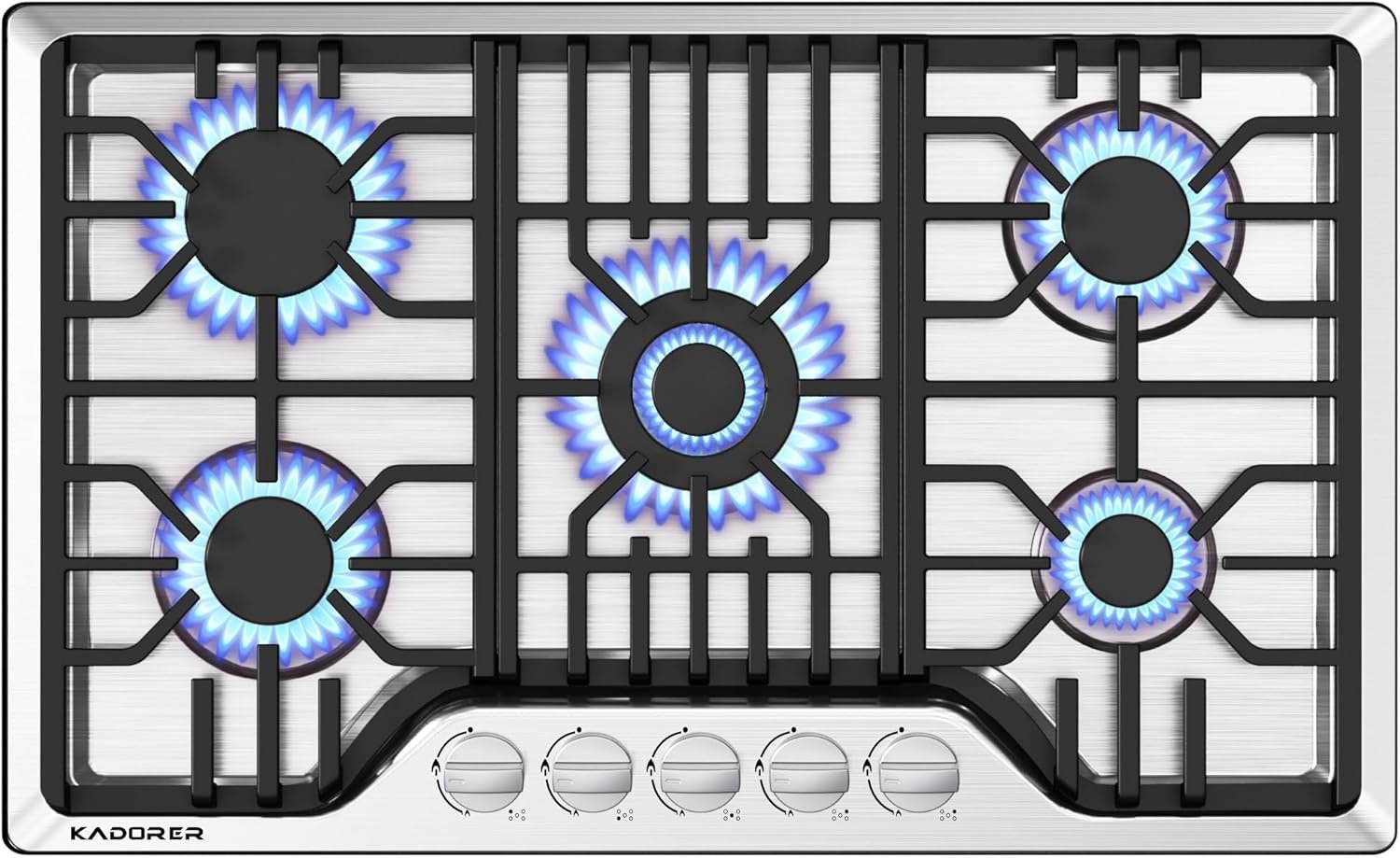 30 inch Gas Cooktop, Bulit-in Gas Stove Top with 5 Burner, NG/LPG Convertible Cooktops, 5 Burner Propane Cooktop with Thermocouple Protection, Stainless Steel
