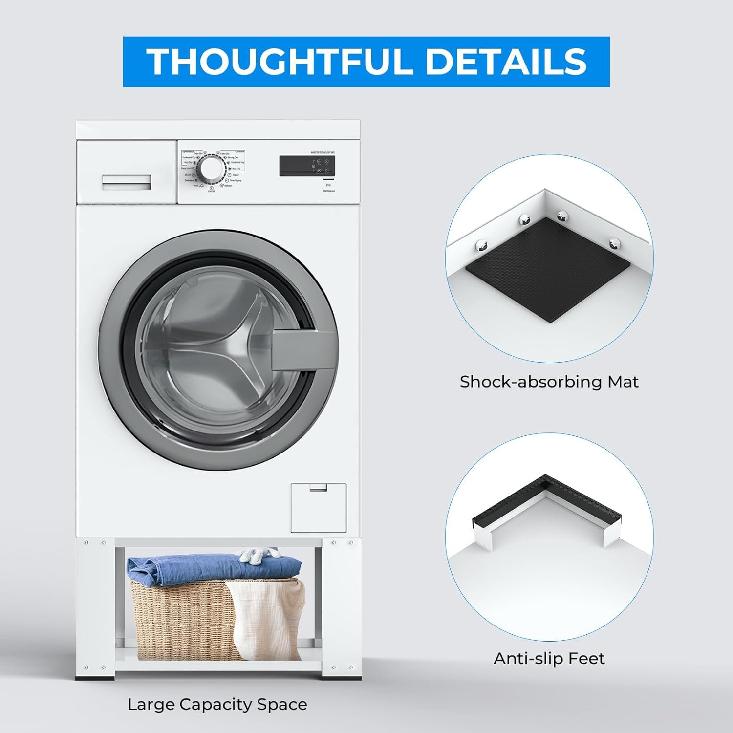Laundry Pedestal for Washer and Dryer - Fit 27 and 28 Inch Washer and Dryer Stand Heavy Duty Steel 700lbs Capacity Universal Washing Machine Raiser 15.7'' Height White - Image 4