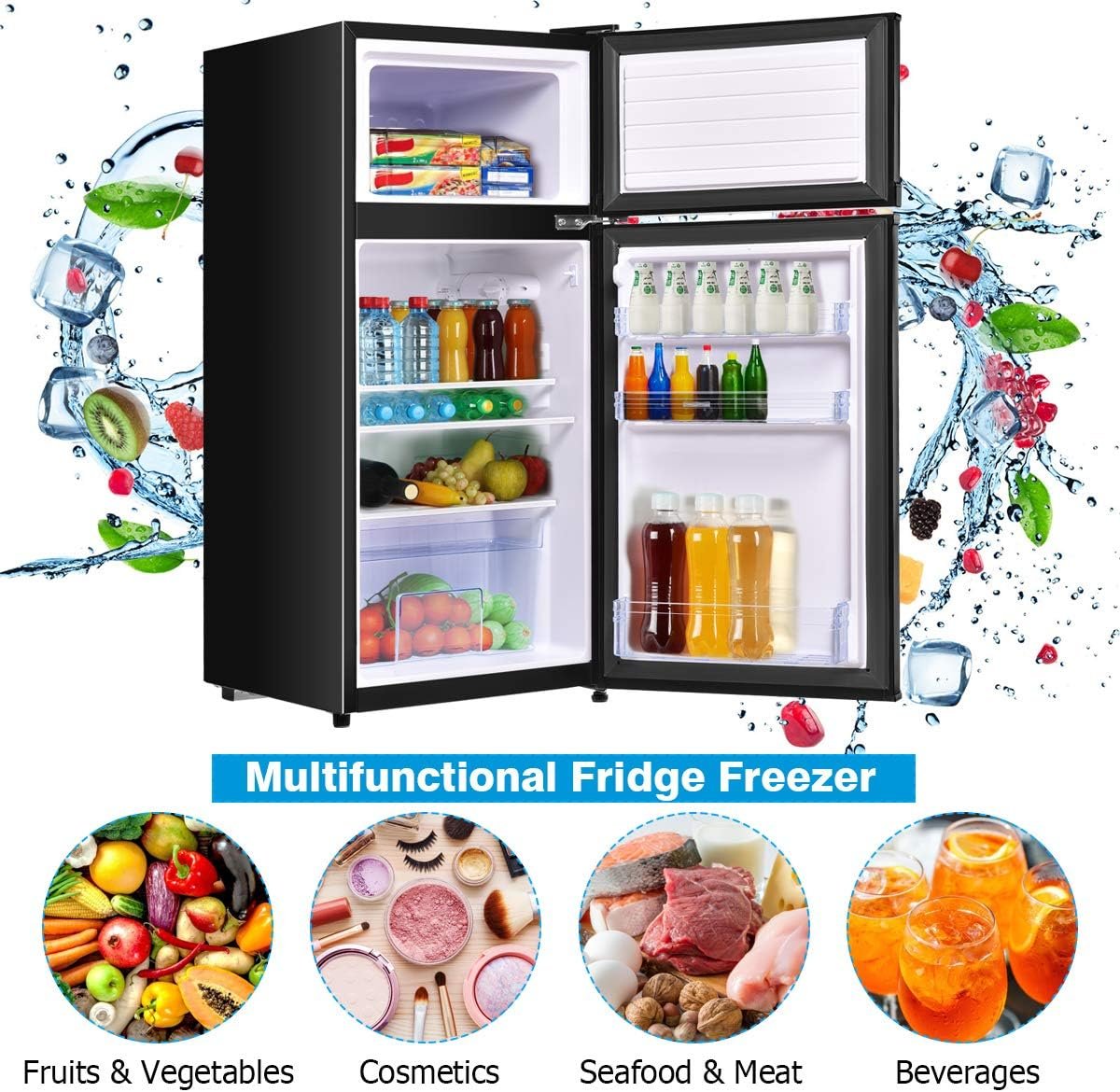 COSTWAY Compact Refrigerator, 3.4 Cu. Ft. Classic Fridge with Adjustable Removable Glass Shelves, Mechanical Control, Recessed Handle, Fridge Freezer for Dorm, Office, Apartment, Black - Image 7