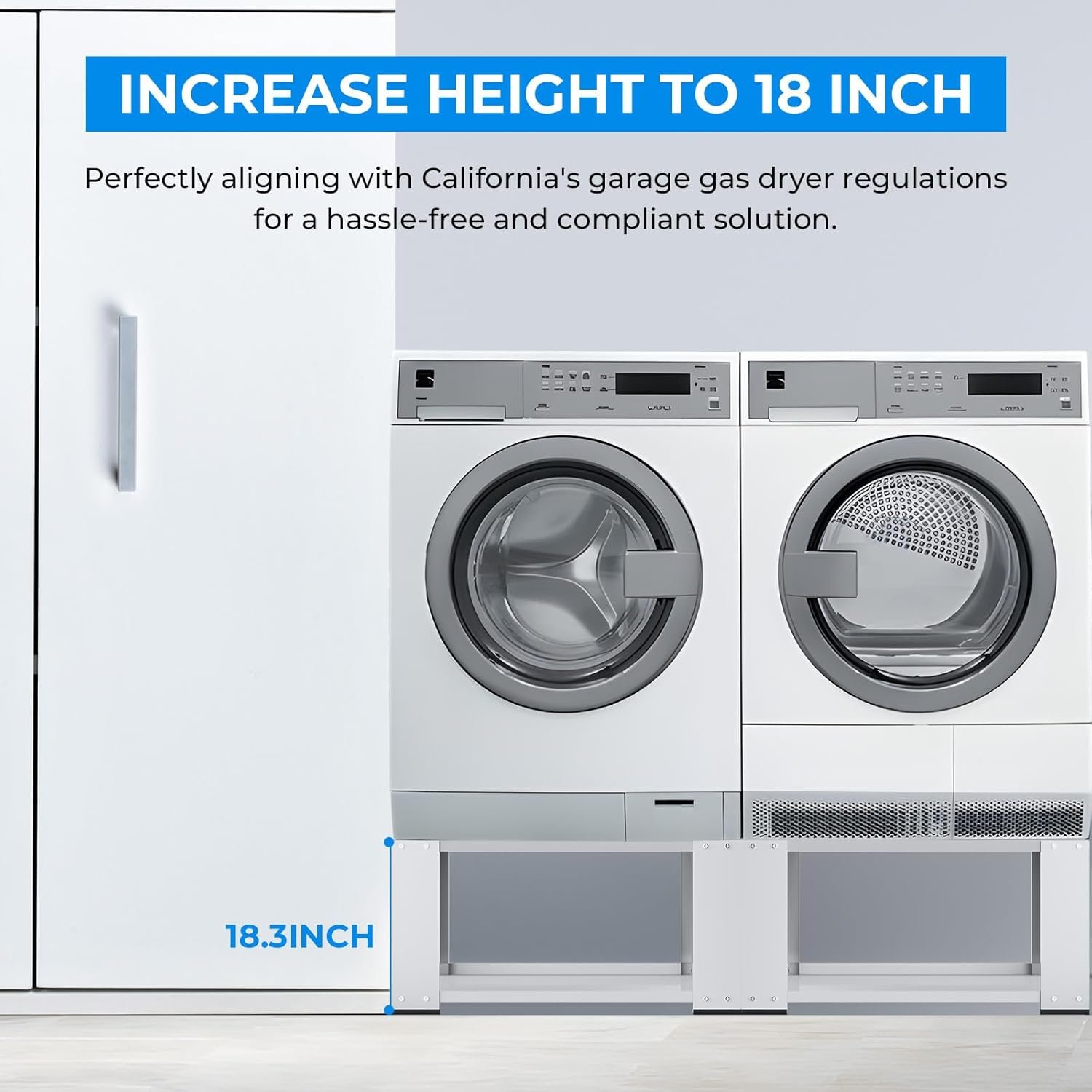 Laundry Pedestal for Washer and Dryer 18" Height - Fit 27 and 28 Inch Washer and Dryer Stand Riser Heavy Duty Steel 700lbs Capacity Universal Washing Machine Pedestals White - Image 2