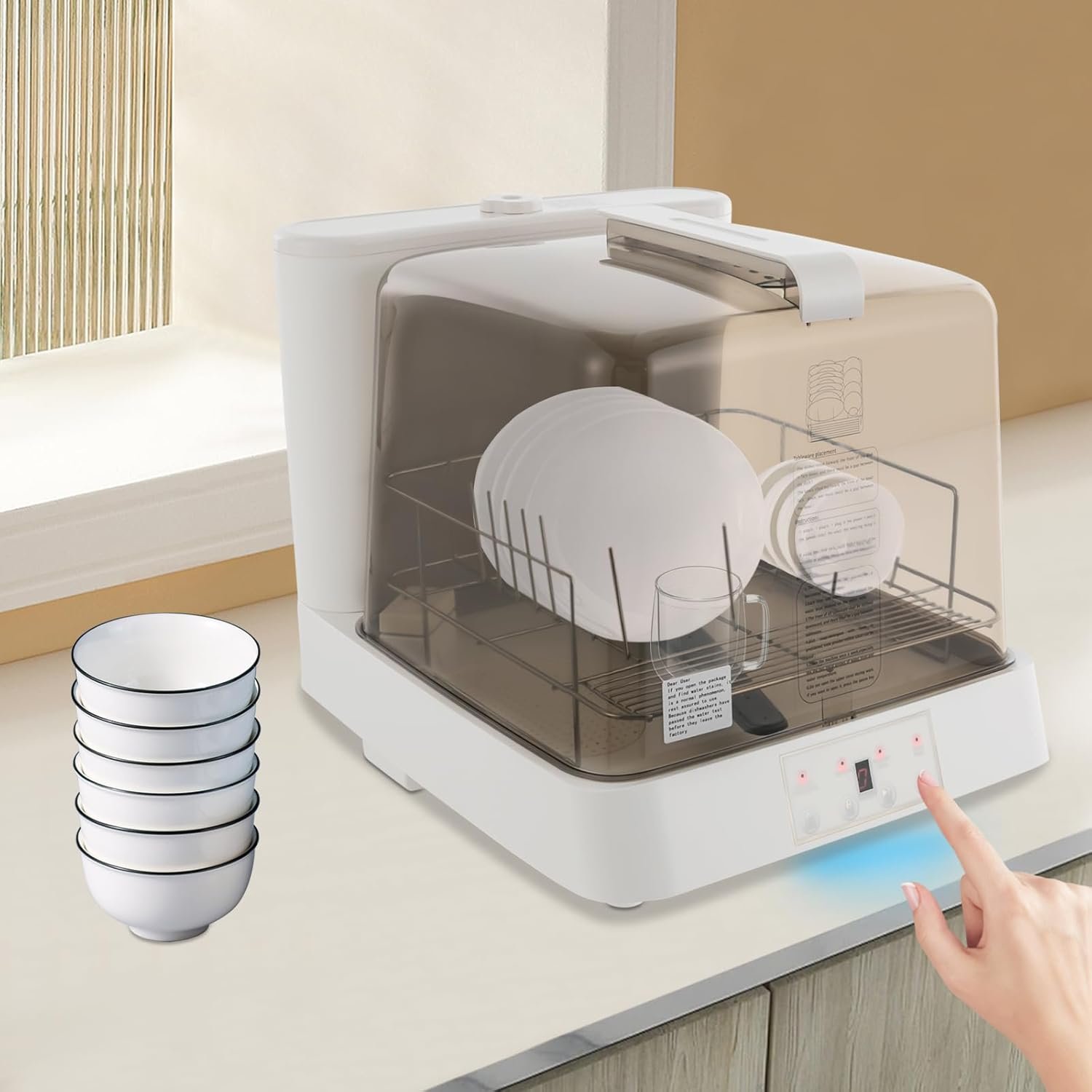Portable Countertop Dishwashers 800W Mini Dishwasher, 360° Rotating Spray Countertop Dishwasher, Automatic Dishwashing with 1.59 Gal Built-in Tank for Apartments, Dormitories and RVs Camping - Image 3