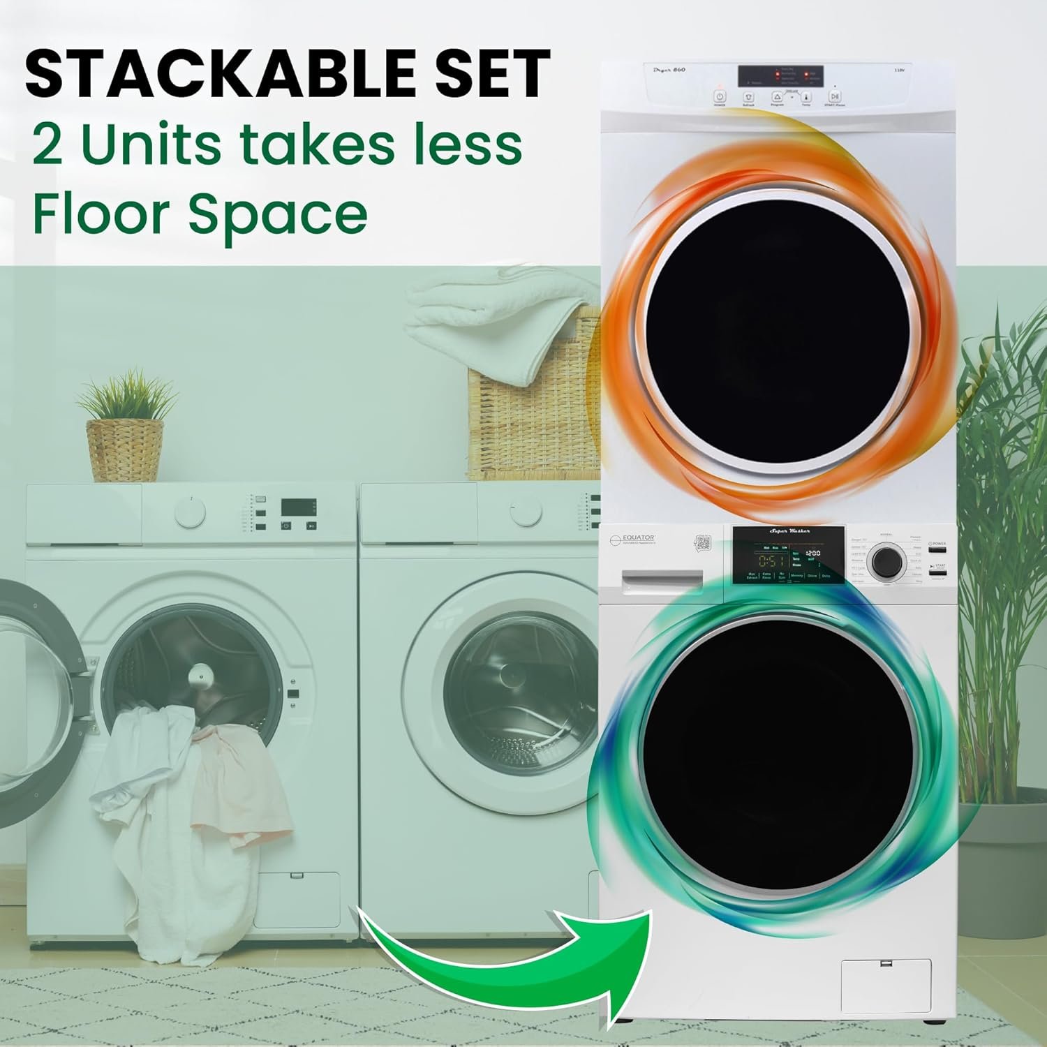 Equator Apartment Stackable 15 Lbs Washer 1.62cf 110V+Vented Dryer 3.5cf 110V - Image 6
