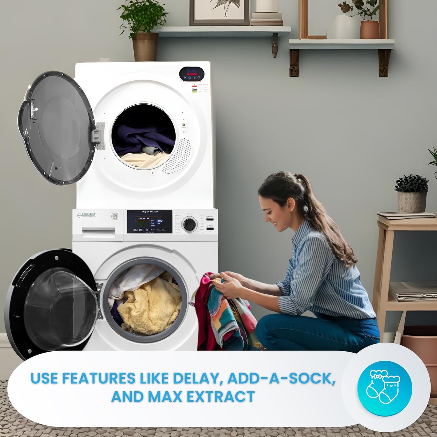 Equator ECONOMY STACKABLE 13 lbs Washer + Compact Vented Sensor Dryer 3.5cf 110V - Image 2
