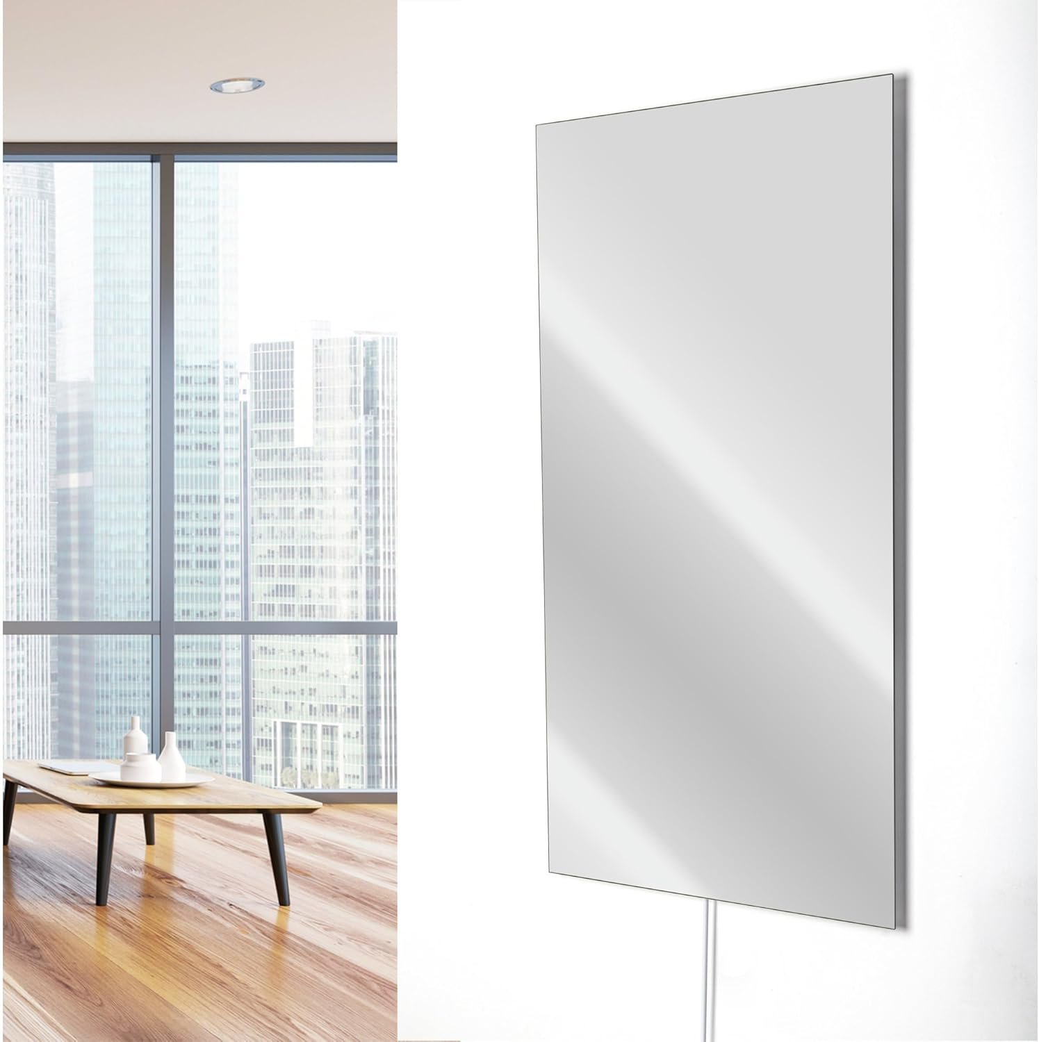 WarmlyYours Radiant Panel Heater - Glass Mirror 24 x 47 in. Energy-Saving Infrared Electric Space Heater, Wall-Mounted Heating in Rooms up to 114 sqft, Plug-in or Hardwired (Ember Glass Mirror 800W) - Image 6