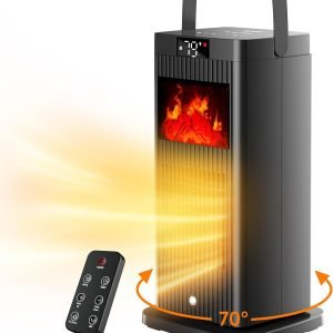 2024 New Space Heater, ETL & UL Portable Space Heaters with Fireplace Flame Effect 1500W Oscillating Electric PTC Ceramic ECO Mode Temp Control Heater for Indoor Use,Bedroom,Office,Desk,Garage