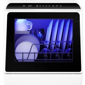 EUHOMY Mini Portable Dishwasher Countertop Compact Dishwashers, Tabletop Small Dishwasher with 5L Built-in Water Tank with 6 Modes and Baby Care for Apartments& RVs, No Hookup Needed