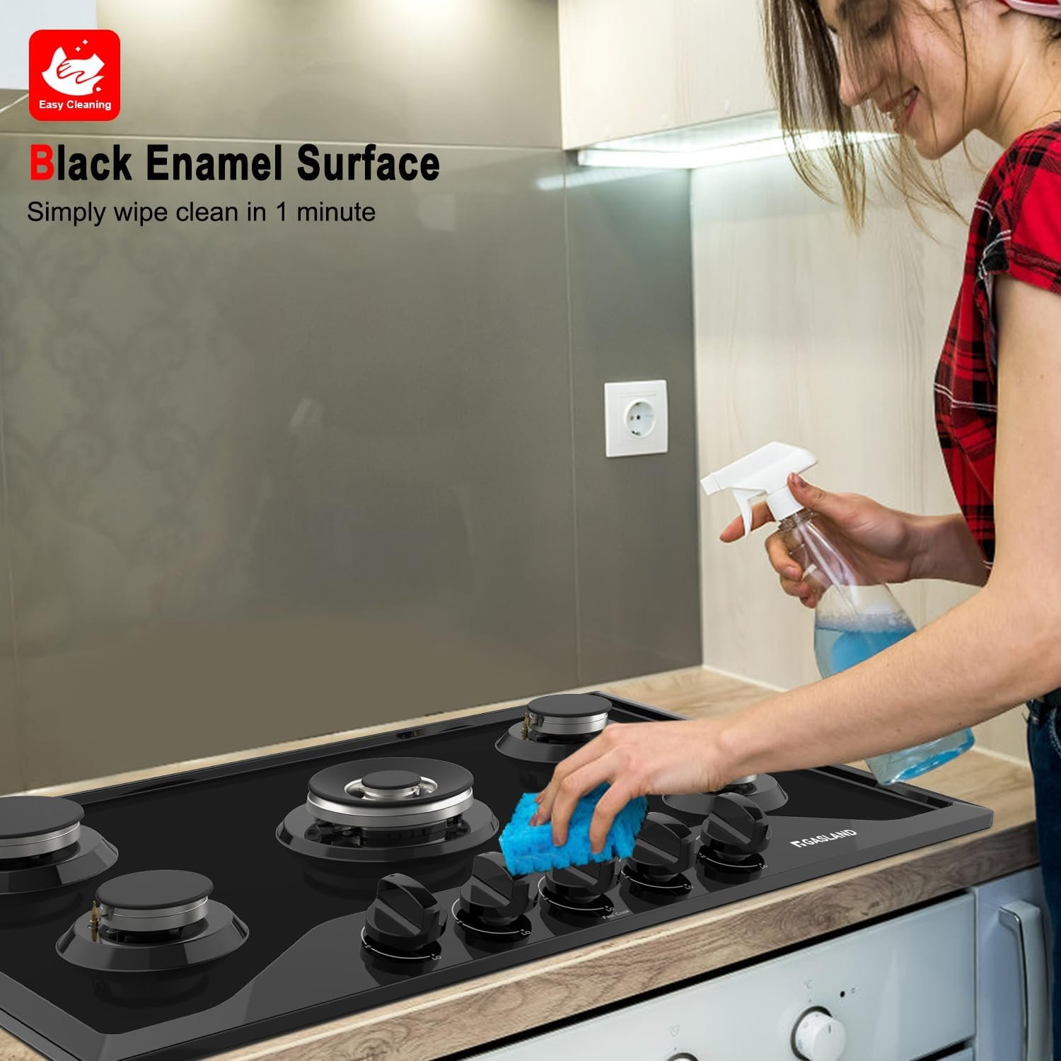Gas Cooktop 30 Inch, GASLAND PRO GH2305EF 5 Burner Gas Stove, Built-in NG/LPG Convertible Gas Cooktops, Gas Countertop Plug-in with Thermocouple Protection, Black - Image 3