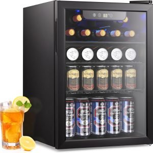 2.6 Cu.ft Beverage Refrigerator Cooler, 95 Can Mini Fridge Glass Door with Adjustable Shelves, Digital Temperature Display, Freestanding Small Drink Fridge for Home, Office or Bar(Black)