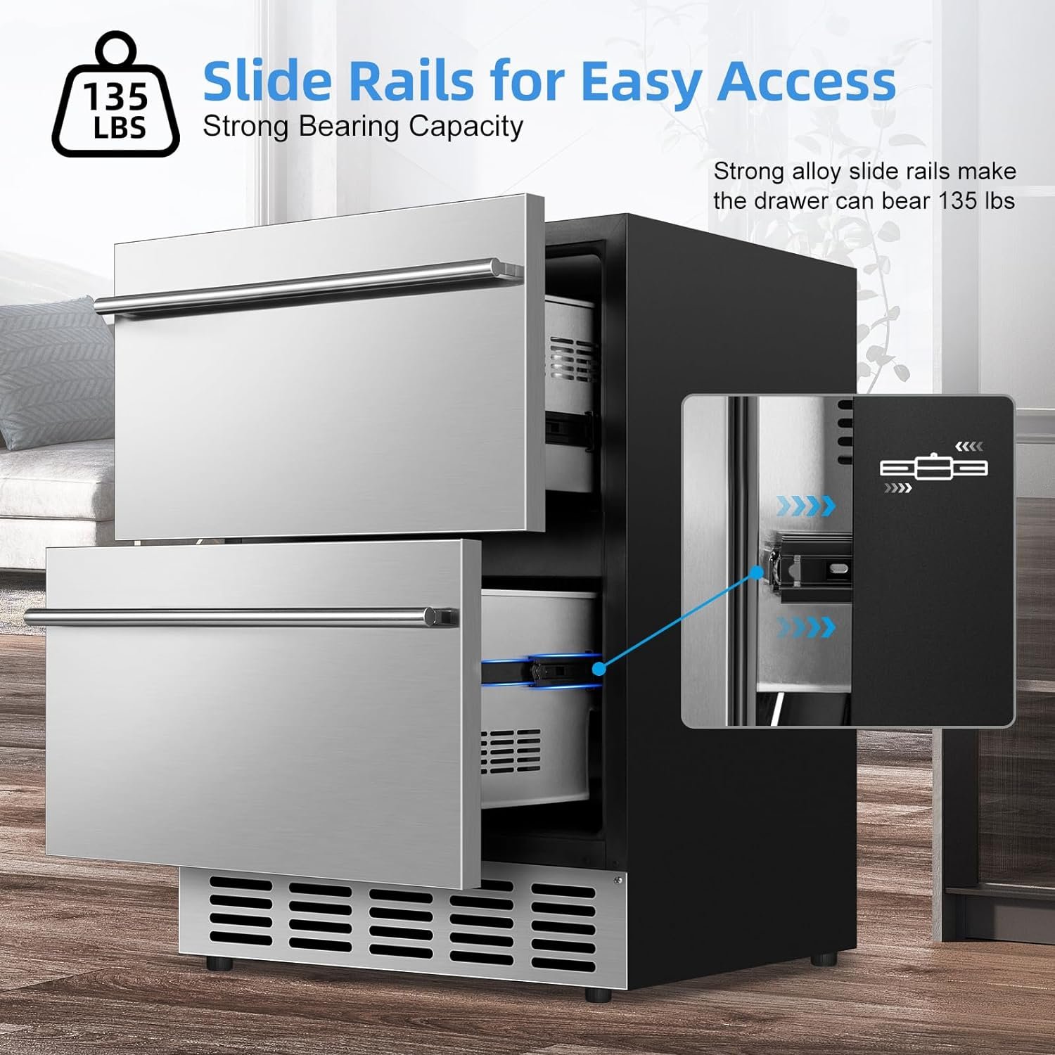 Under Counter Beverage Refrigerator 24 Inch, Outdoor Drawer Fridge Stainless Steel with Temperature Control for Home, Outdoor Patio and Commercial Use - Image 3
