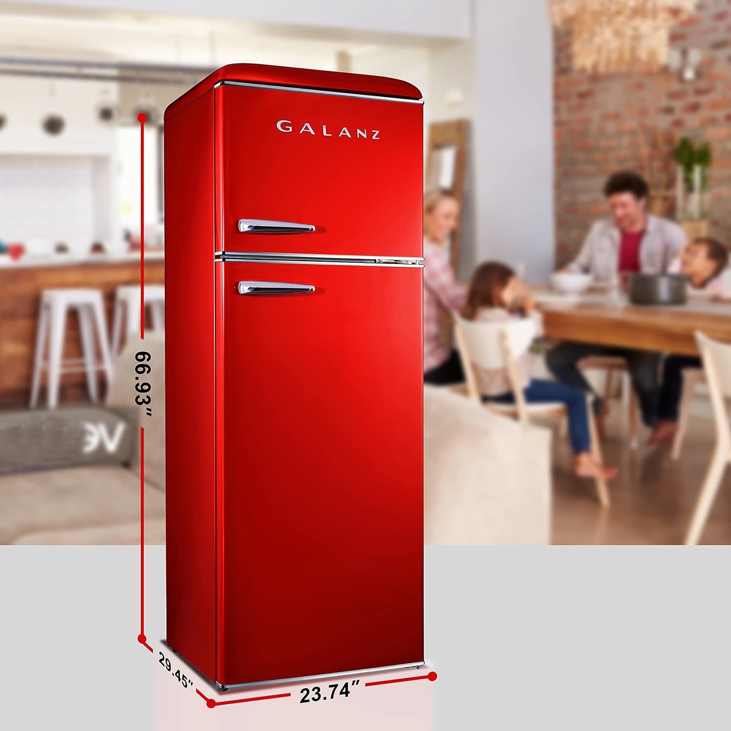 Galanz GLR12TRDEFR Refrigerator, Dual Door Fridge, Adjustable Electrical Thermostat Control with Top Mount Freezer Compartment, Retro Red, 12.0 Cu Ft - Image 3