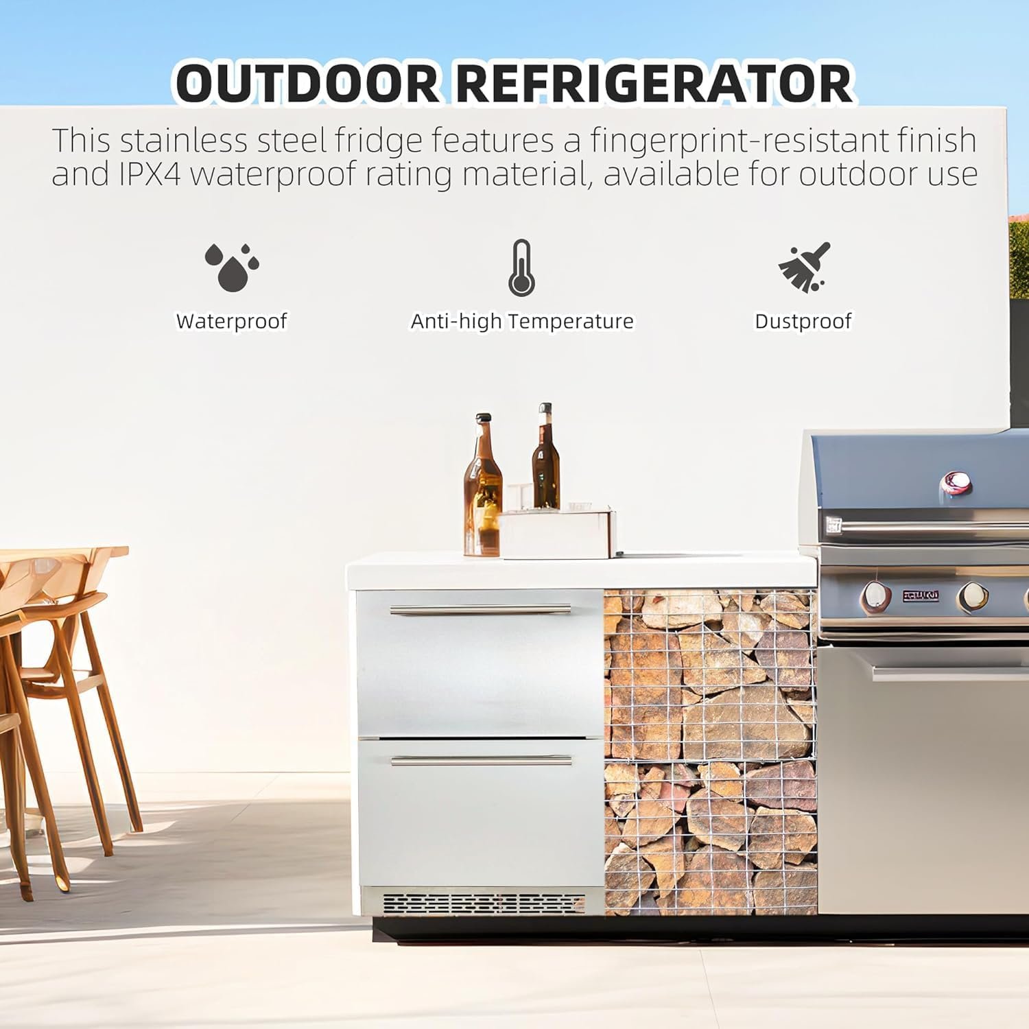 PioneerWorks 24-Inch Stainless Steel Beverage Refrigerator - Double Drawer Fridge for Soda and Beer, Freestanding & Built-in Design for Home and Outdoor Commercial Use, Waterproof and fingerprint resi - Image 6