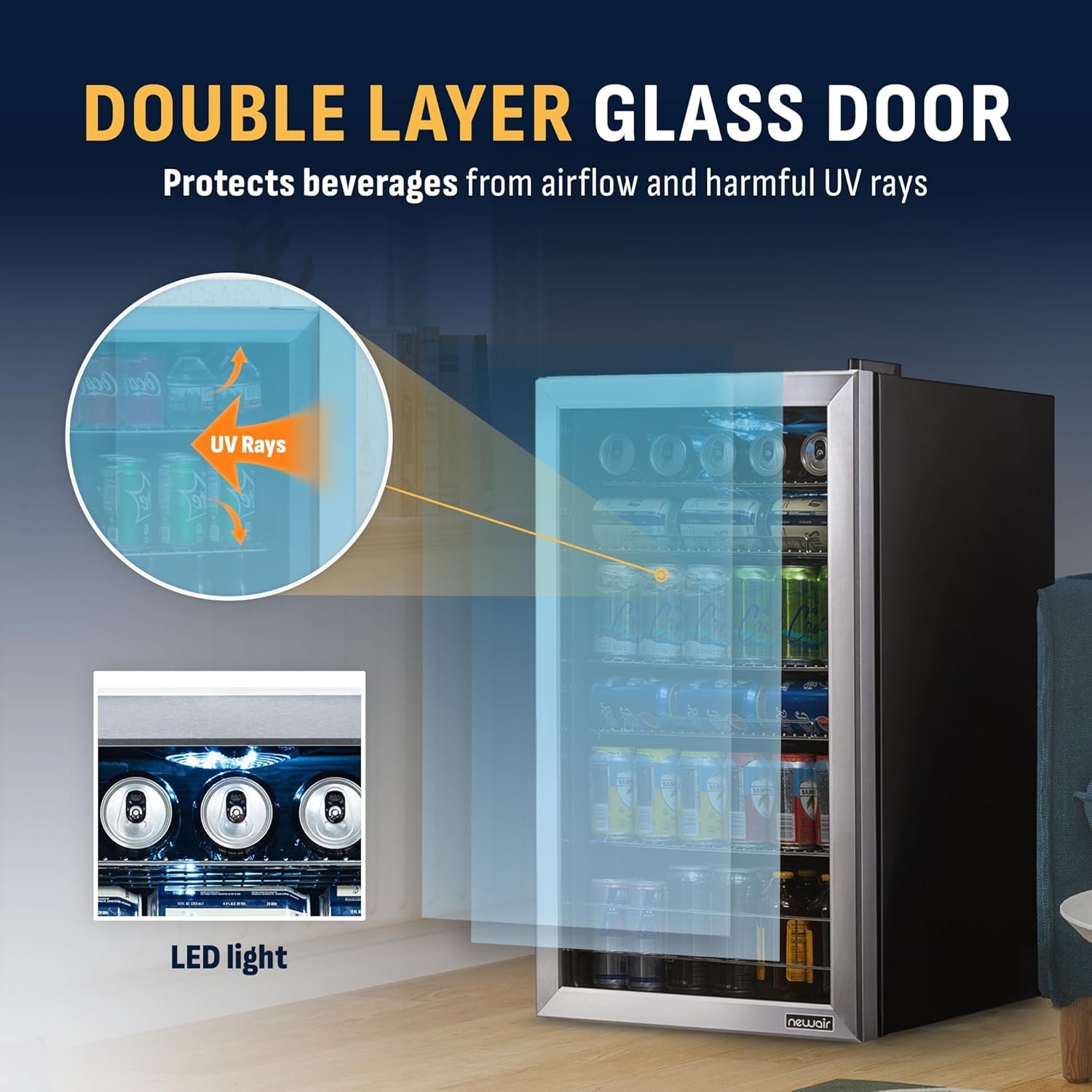 NewAir Beverage Refrigerator Cooler - 126 Cans Free Standing with Right Hinge Glass Door, Mini Fridge Beverage Organizer Perfect For Beer, Wine, Soda, And Cooler Drinks - Image 3