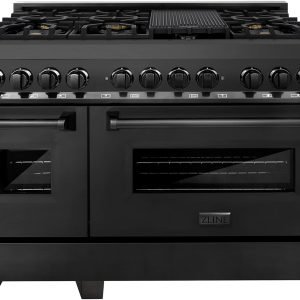 ZLINE 48 in. 6.0 cu. ft. Legacy Dual Fuel Range with Gas Cooktop and 2 Electric Ovens in Black Stainless Steel with 6 Brass Burners (RAB-BR-48)
