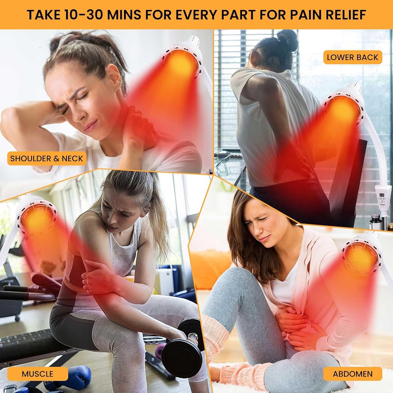 Infrared Light 275W Red Light Therapy Heat Lamp with Remote Control for Relieve Joint Pain and Muscle Aches, Adjustable Red Light Standing Heat Lamp - Image 3