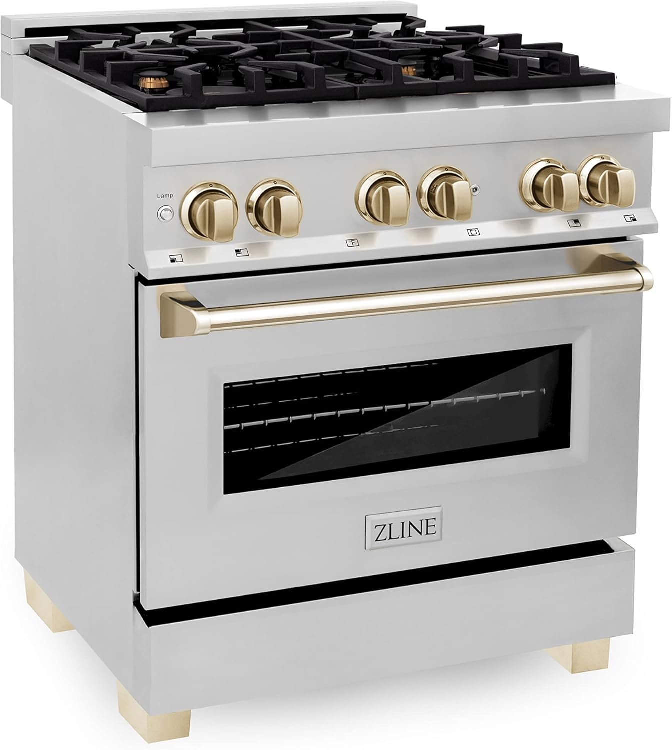 ZLINE Autograph Edition 30 in. 4.0 cu. ft. Legacy Dual Fuel Range with 4 Burner Gas Cooktop and Electric Convection Oven in Stainless Steel and Polished Gold Accents (RAZ-30-G) - Image 2