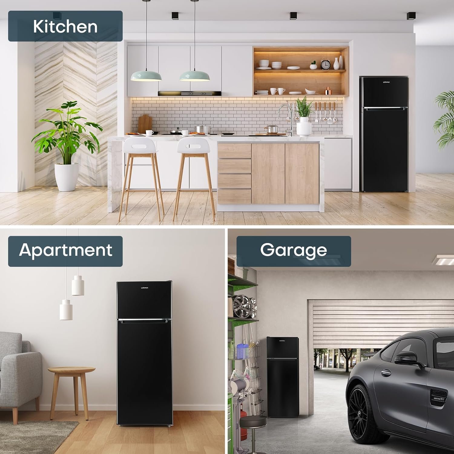 Upstreman 7.7 Cu.Ft. Refrigerator with Freezer, Double Door Refrigerator, Adjustable Thermostat, Large Capacity, Reversible Door Swing, Refrigerator for Apartment, Office, Dorm, Black(BD75) - Image 7