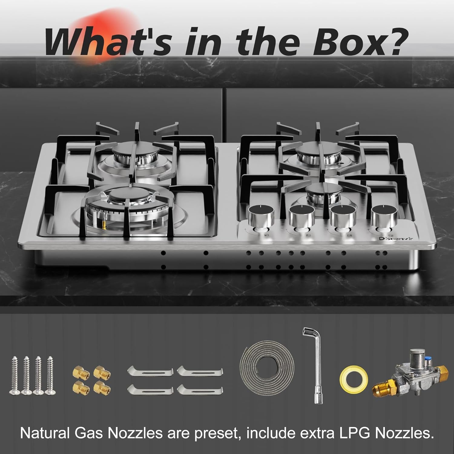 4 Burner Gas Stove - 24 Inch Stainless Steel Propane Gas Cooktop for LPG/NG Dual Fuel, Two Burner Gas Stove Burner with Flame-out Protection for Apartment, Kitchen, Indoor, 110-120V Plug in - Image 6