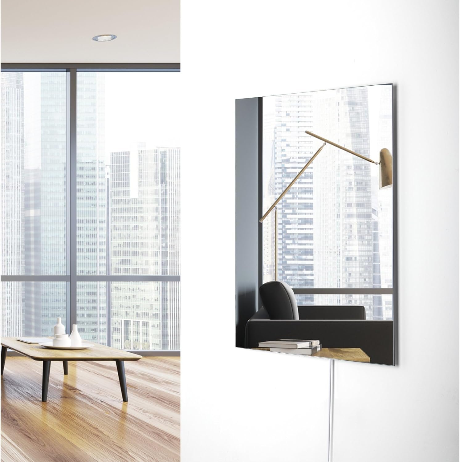 WarmlyYours Radiant Panel Heater - Glass Mirror 24 x 47 in. Energy-Saving Infrared Electric Space Heater, Wall-Mounted Heating in Rooms up to 114 sqft, Plug-in or Hardwired (Ember Glass Mirror 800W) - Image 3