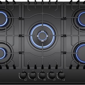 Empava 30" Gas Stove Cooktop LPG/NG Convertible with 5 Italy SABAF Burners Tempered Glass in Black, 30 Inch