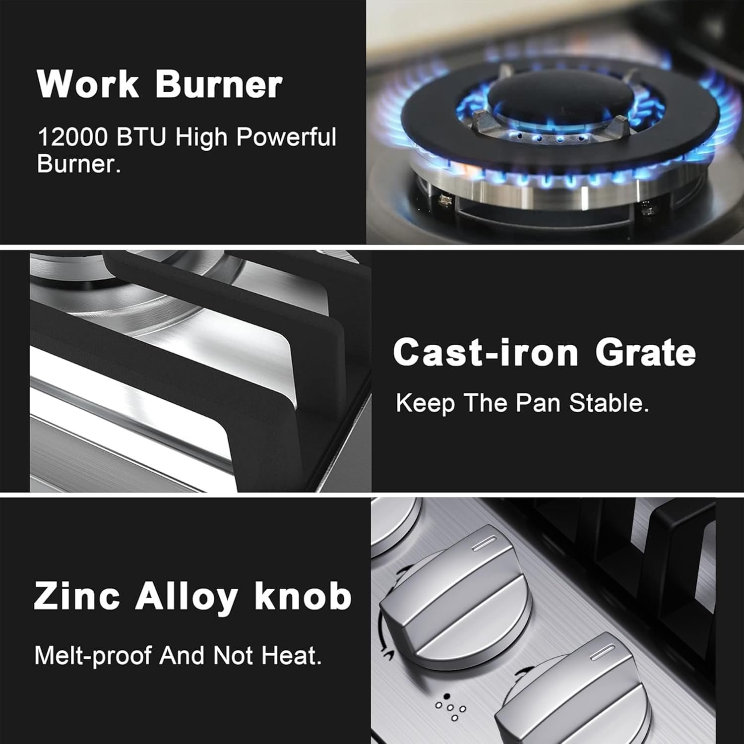 30 inch Gas Cooktop, Bulit-in Gas Stove Top with 5 Burner, NG/LPG Convertible Cooktops, 5 Burner Propane Cooktop with Thermocouple Protection, Stainless Steel - Image 4