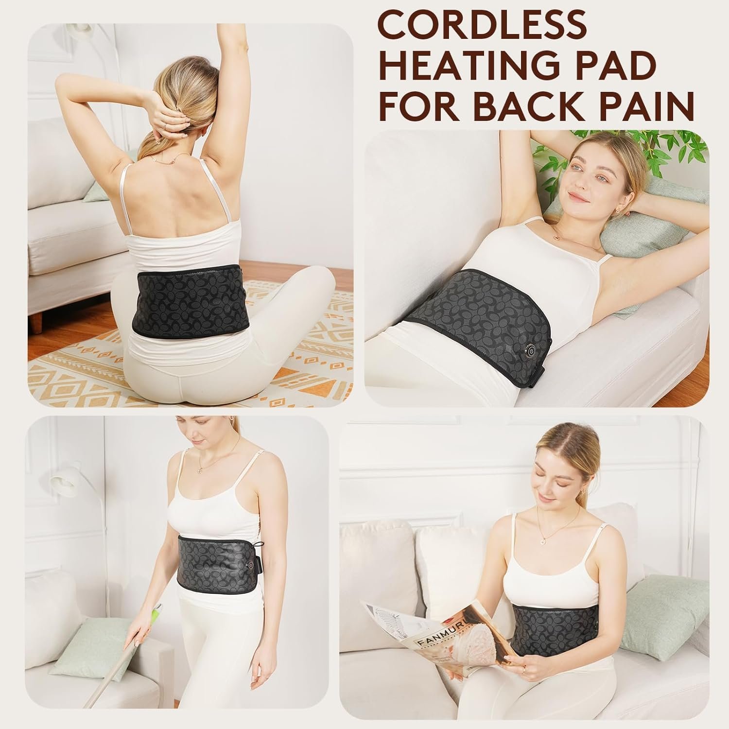 UTK Cordless Far Infrared Heating Pad for Back Pain Relief, Wireless Heating Belt for Waist, Lumbar, Abdomen, Electric 3 Heat Settings Up to 149℉,Lower Back Pain Relief - Image 4
