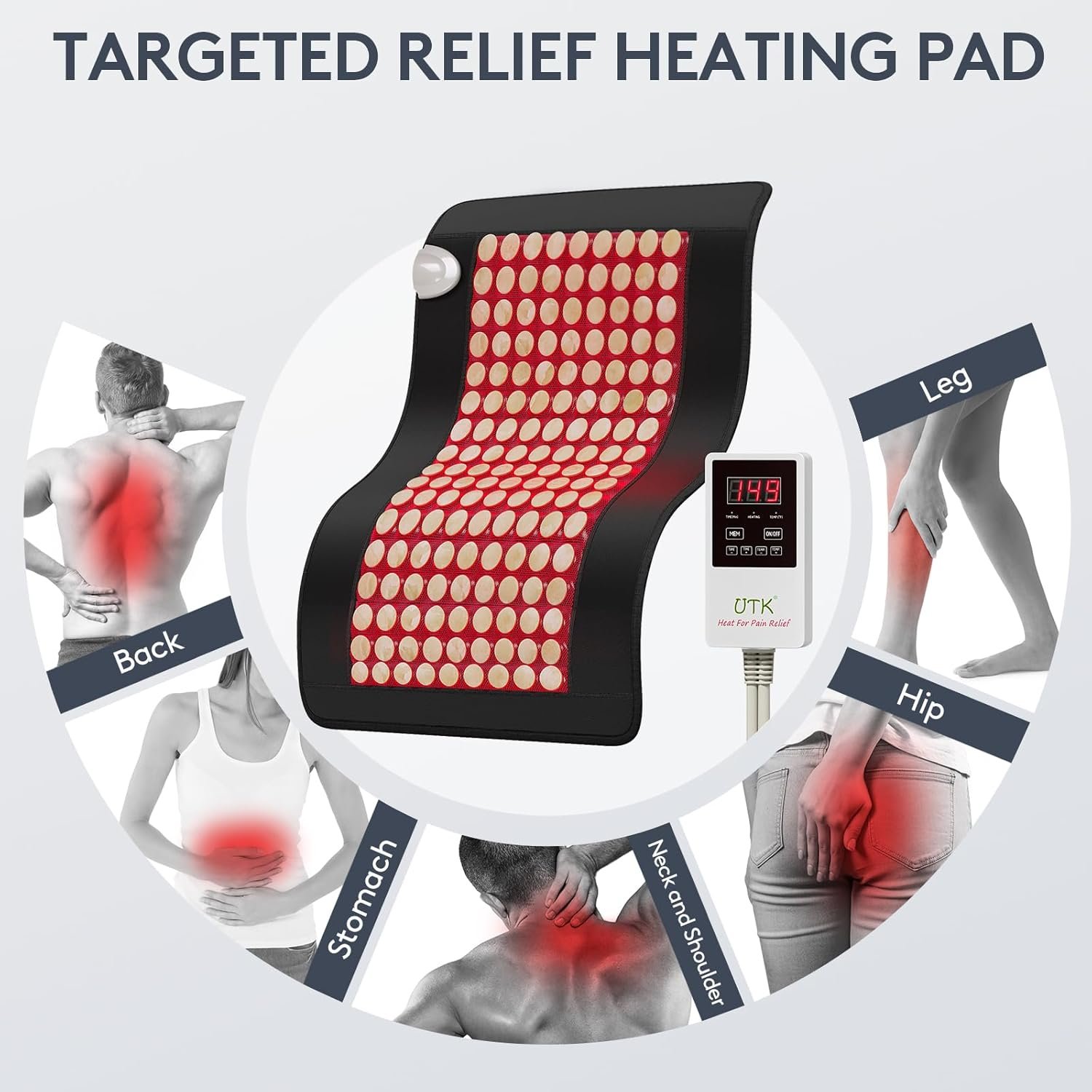 UTK Upgrade Far Infrared Heating Pad for Back, 153 Natural Jades Heating Pad for Pain, More Gemstones & Larger Heat Area, Smart Controller,Memory Function, Travel Bag Included, Medium: 31"x 21" - Image 5