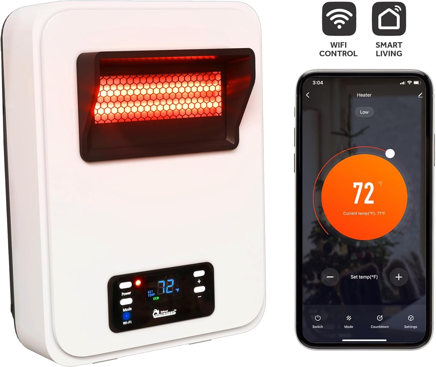 Dr. Infrared Heater Ecoheat Wall Hung or Wall Mounted Electric Space Heater, Dual System with Infrared and Fan Forced, Remote Control, 1500W, White - Image 3
