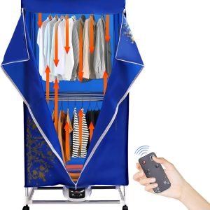 Electric Clothes Dryer 1500W Travel Dryer Machine with 4 Wheels 3 Gears Portable Clothes Dryer Remote Control Clothes Dryer Machine for Apartments Home