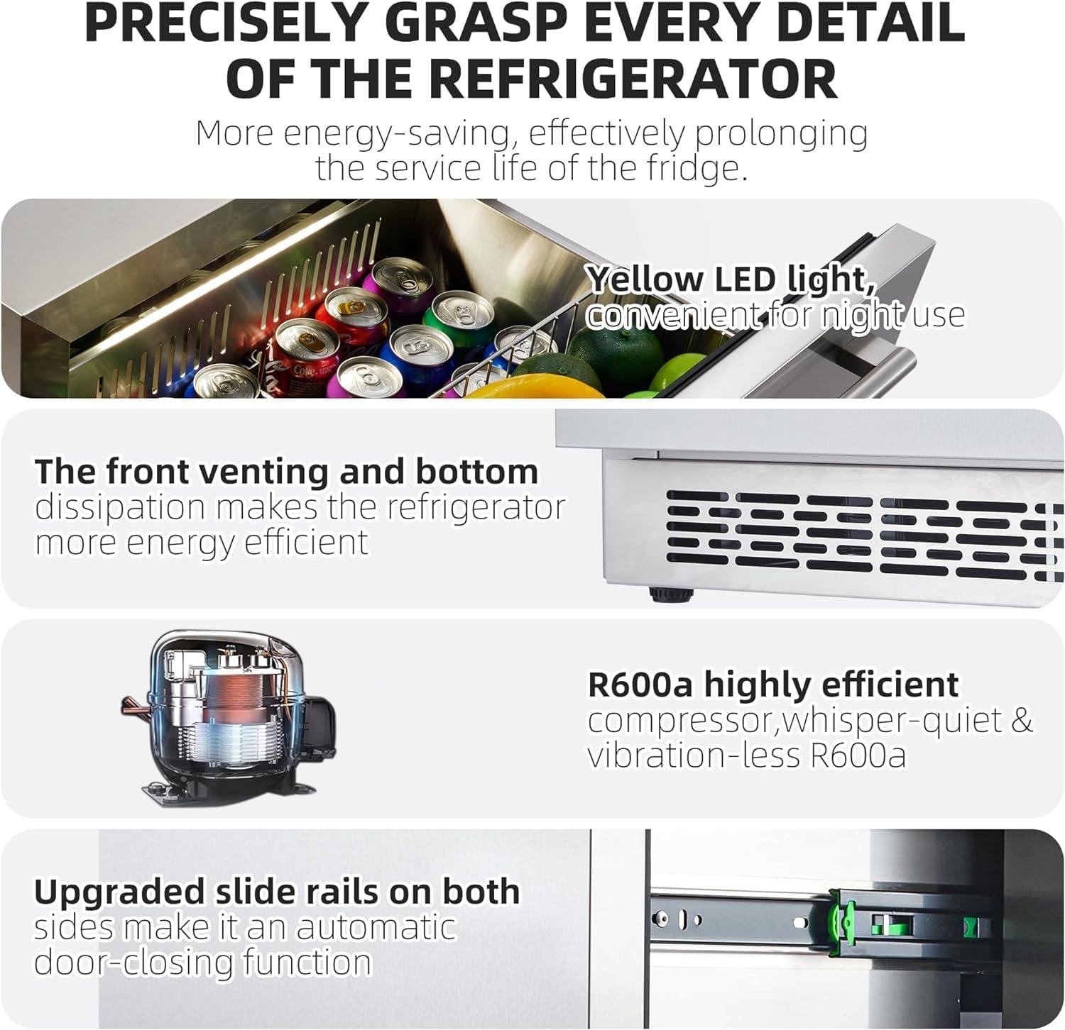PioneerWorks 24-Inch Stainless Steel Beverage Refrigerator - Double Drawer Fridge for Soda and Beer, Freestanding & Built-in Design for Home and Outdoor Commercial Use, Waterproof and fingerprint resi - Image 5