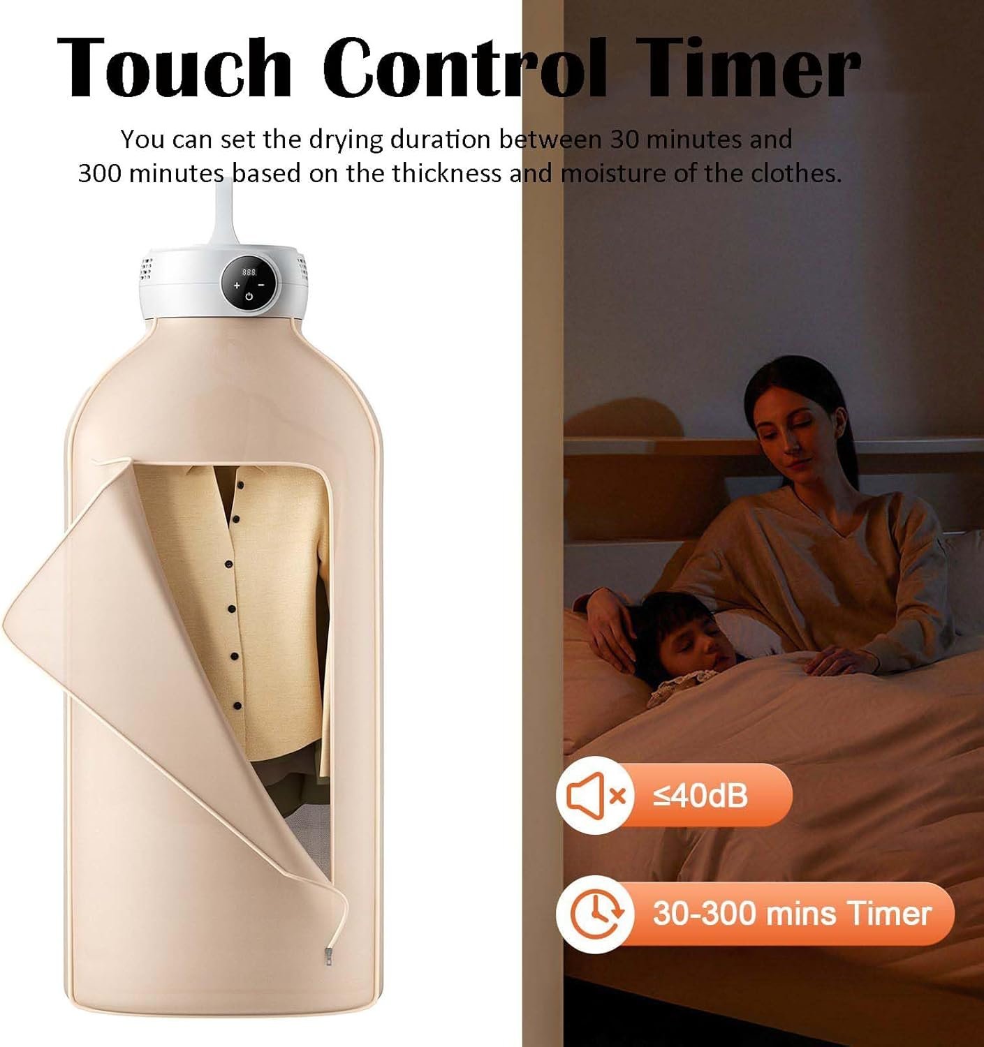 Portable Clothes Dryer, Compact Mini Electric Laundry Dryer with Dryer Bag, PTC Heating & LED Display, Foldable Drying Machine with 5-H Timer for Light Clothes, Underwear, Trousers, White - Image 5