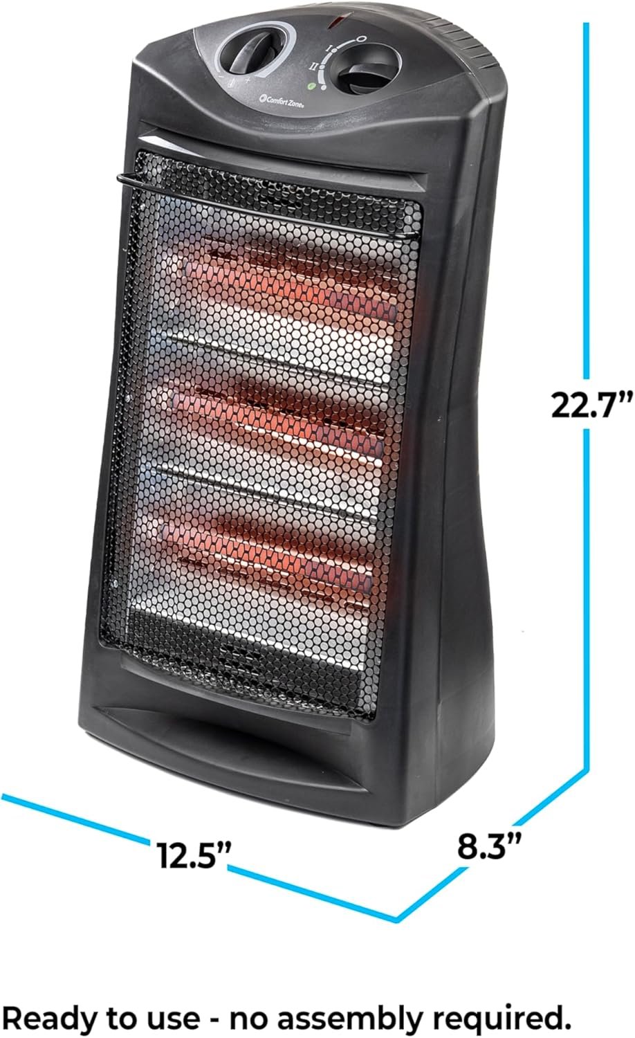 Comfort Zone Space Heaters for Indoor Use, Portable Electric Heater, Adjustable Thermostat, Infrared Heat, Quartz Tower Space Heater with 2 Heat Settings, Bedroom Heater, Black - Image 3