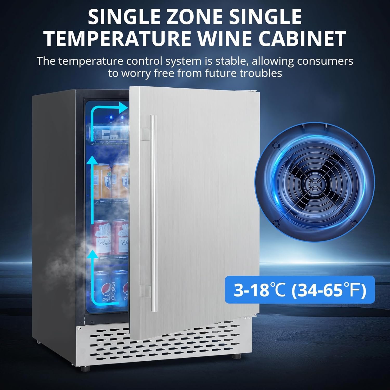 Outdoor Beverage Fridge - Weather Proof Stainless Steel, Beverage Cooler Under Counter, 120 Cans, Built-in/Freestanding, For Soda, Beer, Wine. - Image 5