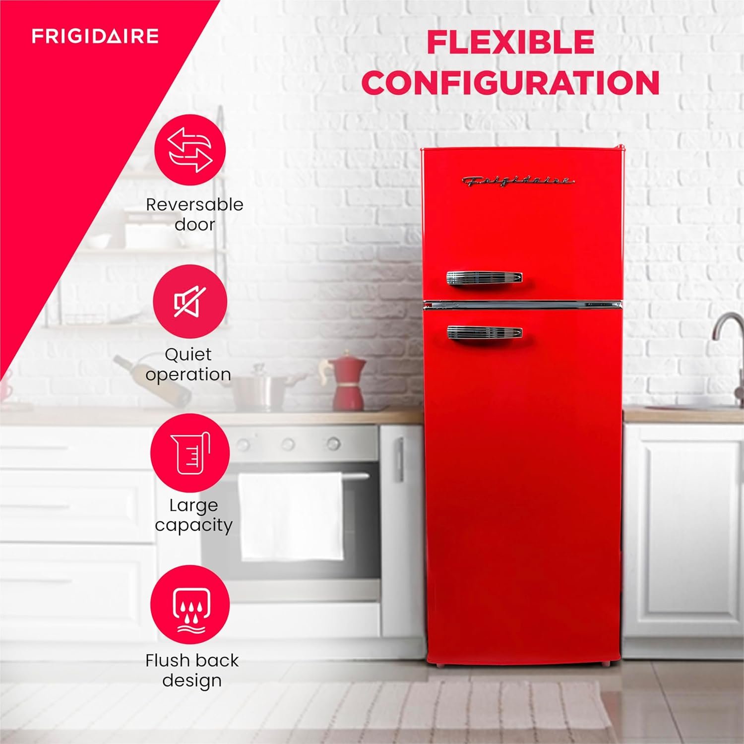 Frigidaire Retro Top Mount Upright Fridge-Freezer Combo, Apartment Size Fridge with Freezer 7.5 cu. ft. capacity - 23.2" D x 21.5" W x 55.5" H (Red) - Image 7