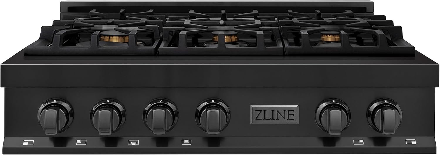 ZLINE 36 in. Legacy Gas Rangetop with 6 Brass Burners and Porcelain Cooktop in Black Stainless Steel (RTB-BR-36)