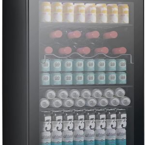 Joy Pebble Beverage Refrigerator Cooler 4.5 Cu.Ft,145 Can Mini Fridge with Glass Door for Beer Drinks Wines,Freestanding beverage fridge with Adjustable Shelving