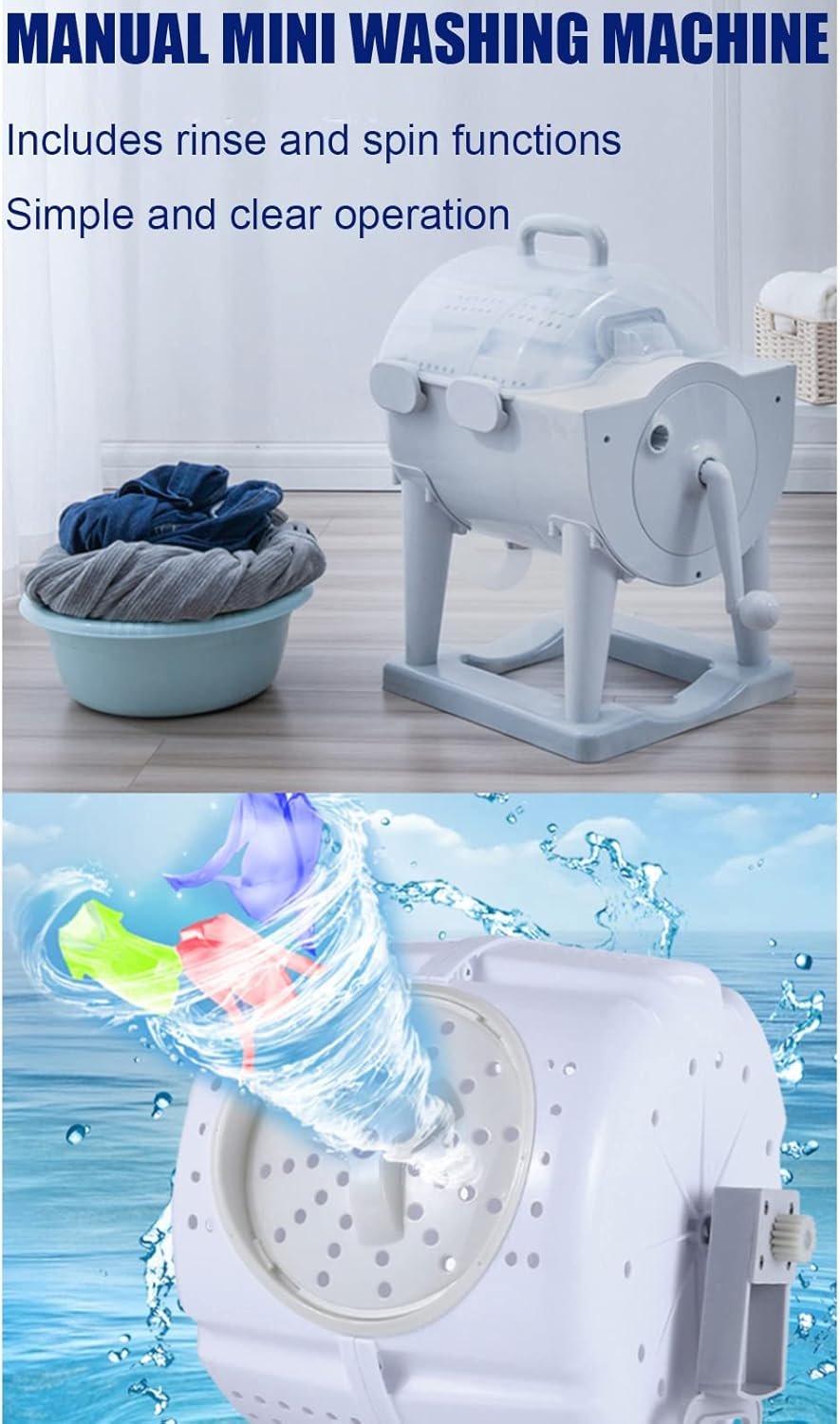 Mini Manual Washing Machine Non-electric Dryer, Portable Clothes Underwear Sock Washer Compact Hand Powered Laundry Spinner, with Spin Dry and Drainage Pipe, For RV's/Camping/Traveling/Emergency - Image 4