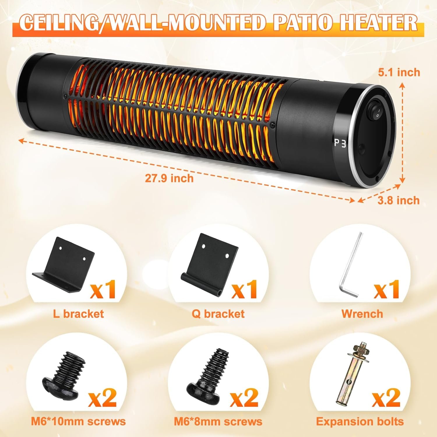 Electric Outdoor Heater, 1500W Patio Heater for Outdoor Use, Wall-Mounted Carbon Infrared Heater,With Remote, 3 Heat Levels, 8H Timers, Radiant Heater for Garage, Gazebos, Shop, Pack of 2 - Image 5