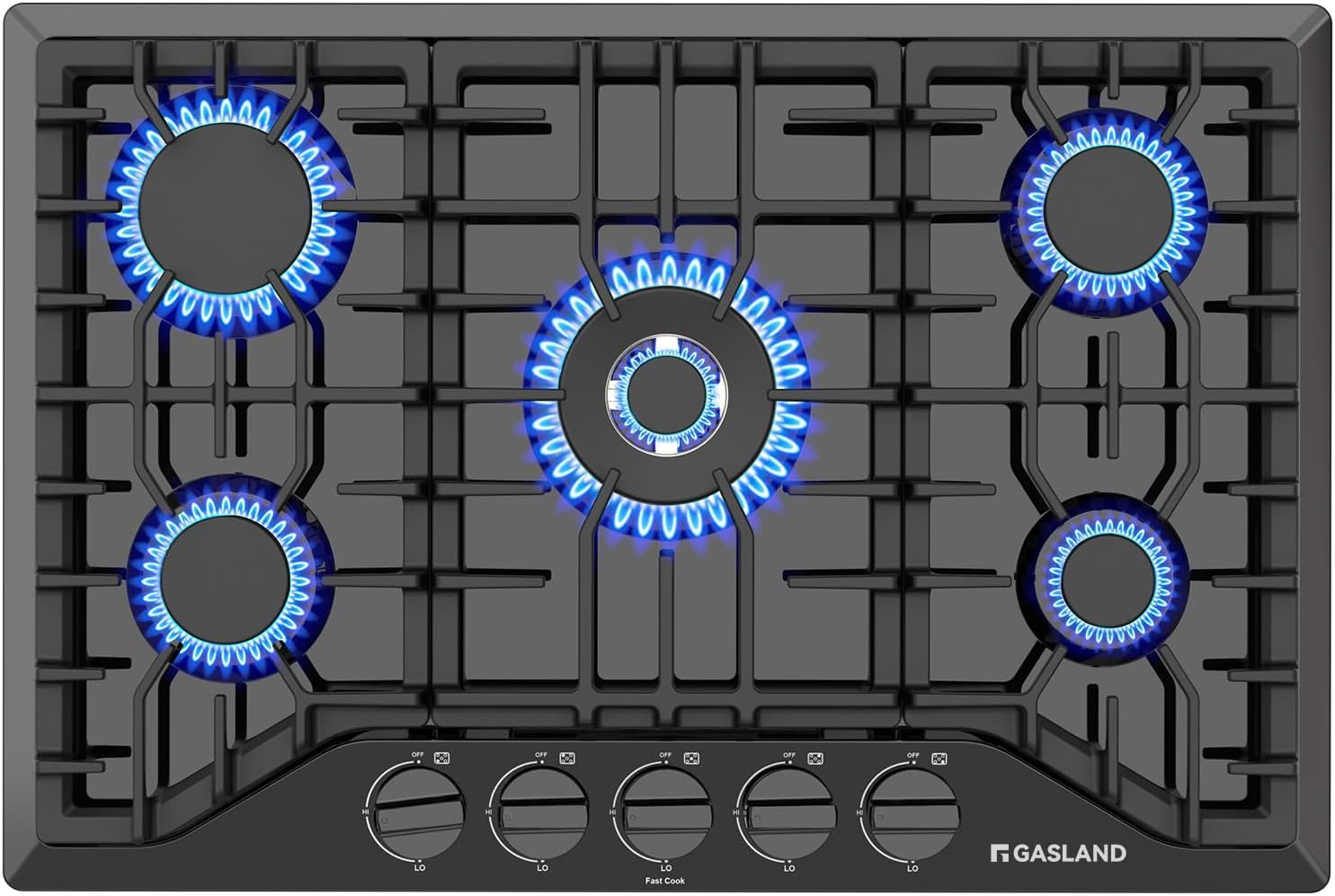 Gas Cooktop 30 Inch, GASLAND PRO GH2305EF 5 Burner Gas Stove, Built-in NG/LPG Convertible Gas Cooktops, Gas Countertop Plug-in with Thermocouple Protection, Black