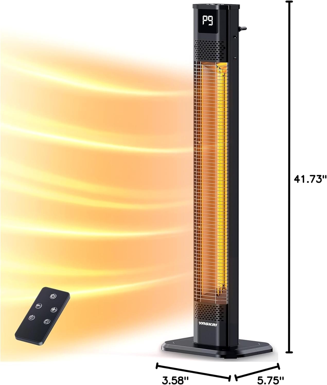 VAGKRI Outdoor Heaters, 1s Heating Carbon Infrared Patio Heaters With Remote, 9 Heat Levels, 24H Timer, IPX5 Waterproof, 42in Electric Space Heaters for Home, Office, Restaurant, Patio, and Garage - Image 8