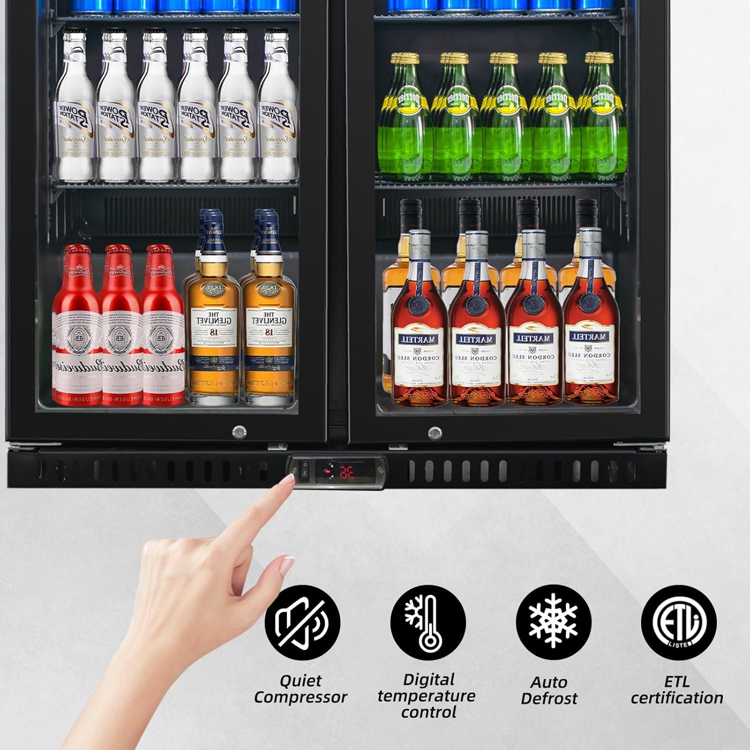 Back Bar Cooler with 2 Glass Doors, Under Counter Beverage Refrigerator, 7.4 cu.ft Mini Fridge Cooler with LED Lighting for Soda Drinks, Beer, Wine - Image 3