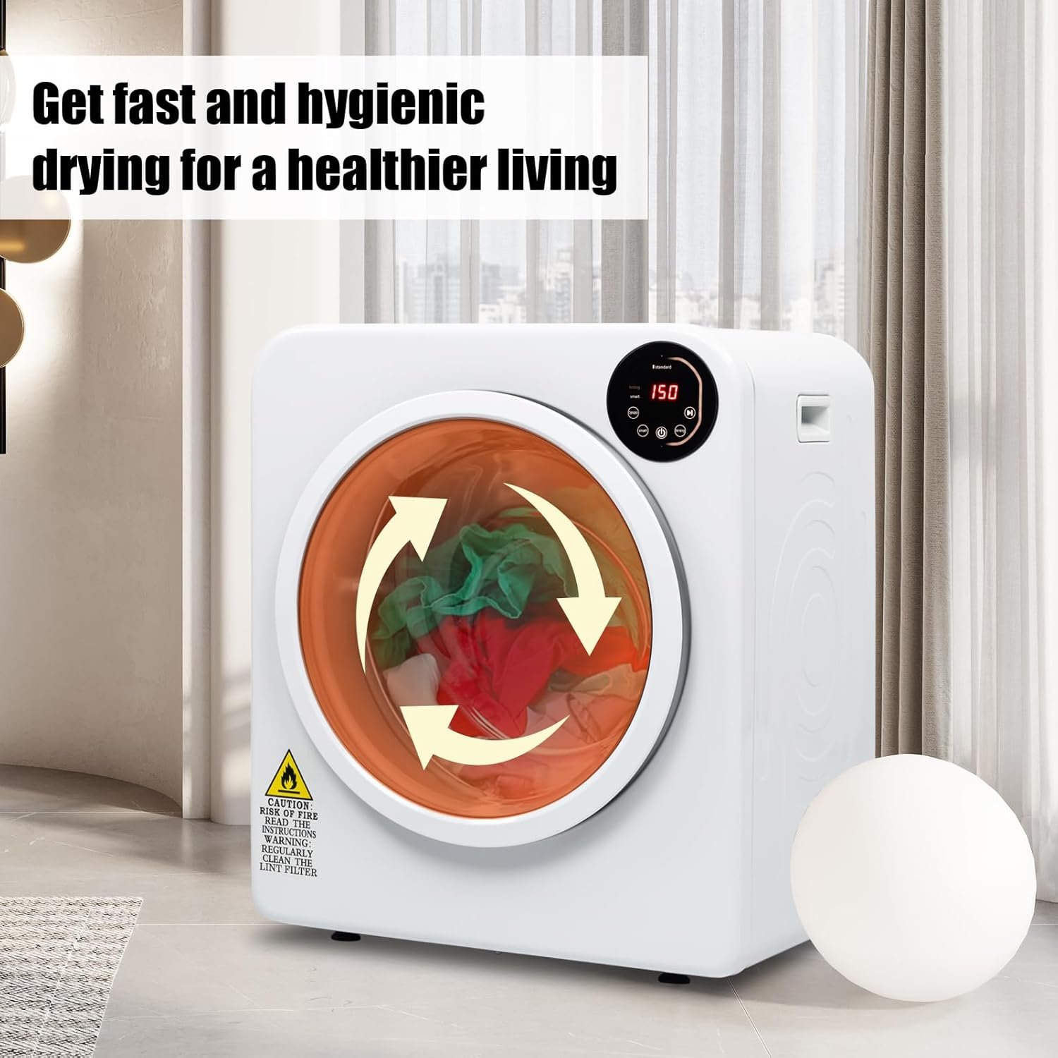 Compact Laundry Dryer,13.2Ibs 6kg Electric Compact Laundry Clothes Dryer, with Stainless Steel Tub, Easy Control Panel with LED display for Variety Drying Mode, for Apartments, Home, Dorm - Image 8