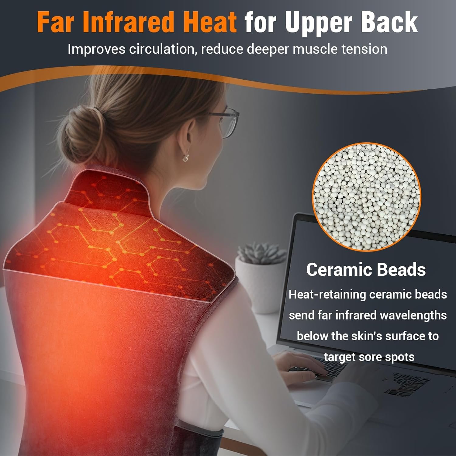 Comfytemp Far Infrared Heating Pad for Neck Shoulders Upper Back Deep Pain Relief, 2.5lb Weighted Heat Pad with Adjustable Band for Better Fit, FSA HSA Eligible 20"×22" Short Heated Vest with Auto-off - Image 3