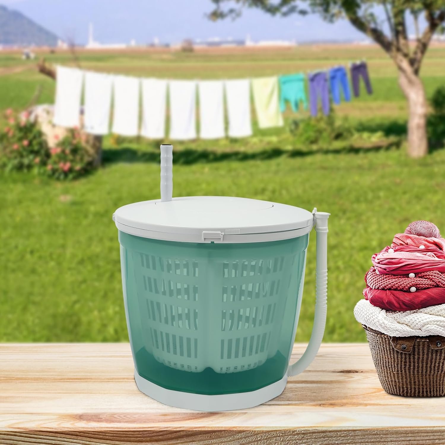 2-in-1 Manual Washing Machine, Portable Mini Washer and Spin Dryer Compact Washer for RV Travel, Outdoor Use (Green) - Image 5