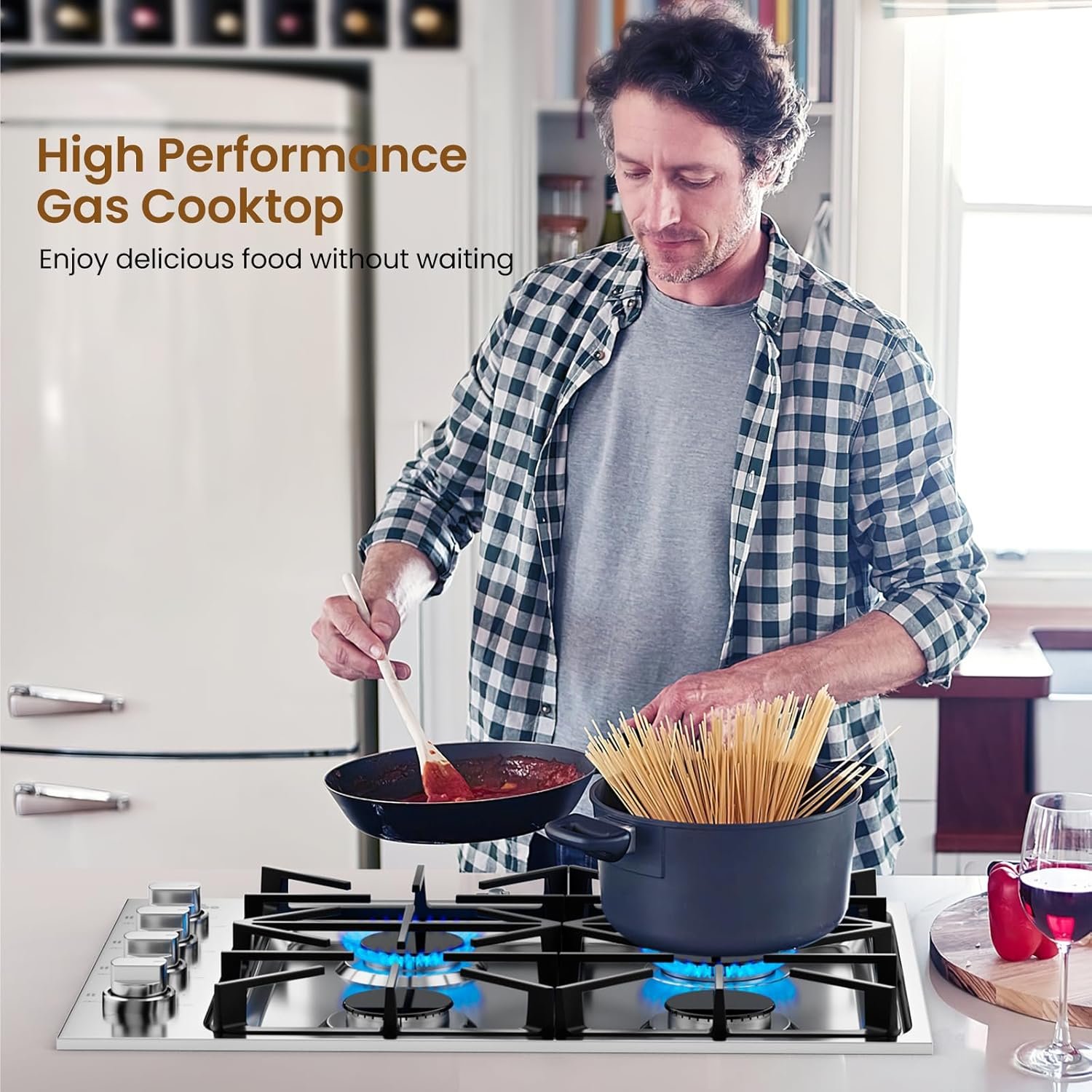 COSTWAY 30-inch Gas Cooktop, Stainless Steel Gas Stove Top with 4 Burners, ABS Knobs and Cast Iron Grates, NG/LP G Convertible Gas Range Top with Sealed Burners for Kitchen, Easy to Clean, Silver - Image 3