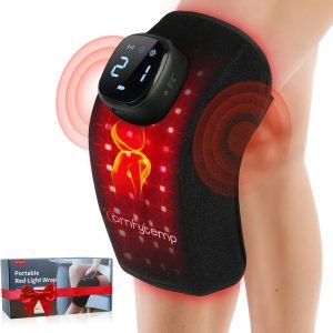 Comfytemp 3D Red Light Therapy Knee Wrap with Vibration Massage, Cordless 5000mAh Heated Knee Massager for Pain Relief, Portable Ergonomic 660nm&850nm Near Infrared Light Brace for Knee Joint