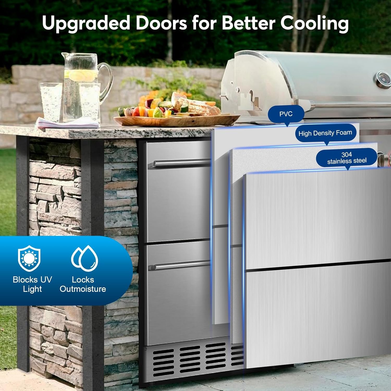Under Counter Beverage Refrigerator 24 Inch, Outdoor Drawer Fridge Stainless Steel with Temperature Control for Home, Outdoor Patio and Commercial Use - Image 6