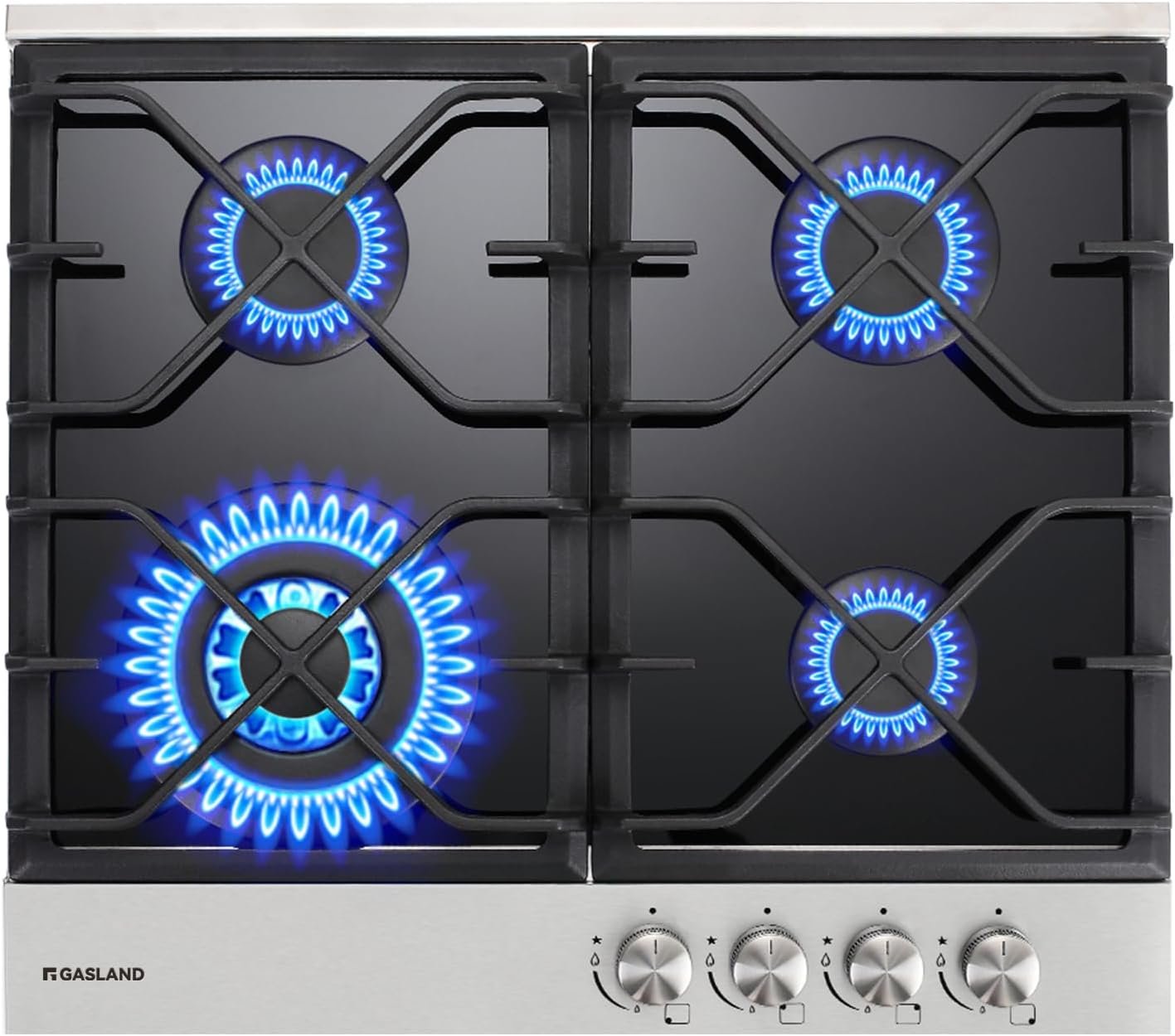 4 Burner Gas Cooktop, GASLAND GH60BF 24 Inch Gas Hob, NG/LPG Convertible Natural Gas Propane Cooktops, 4 Burner Gas Stovetop with Thermocouple Protection, Black Tempered Glass